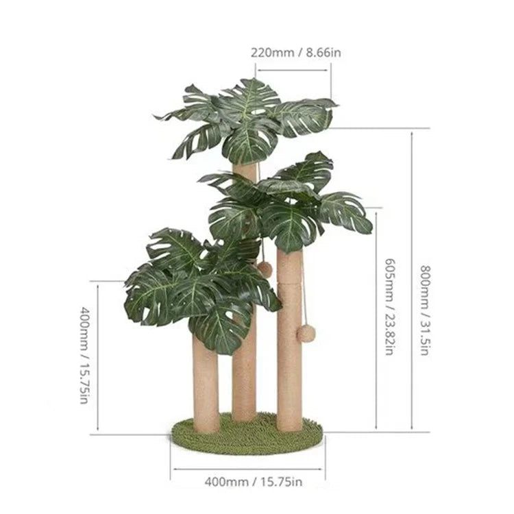 Simulated Monstera Deliciosa Three Pillars Cat Scratching Post Climbing Stick