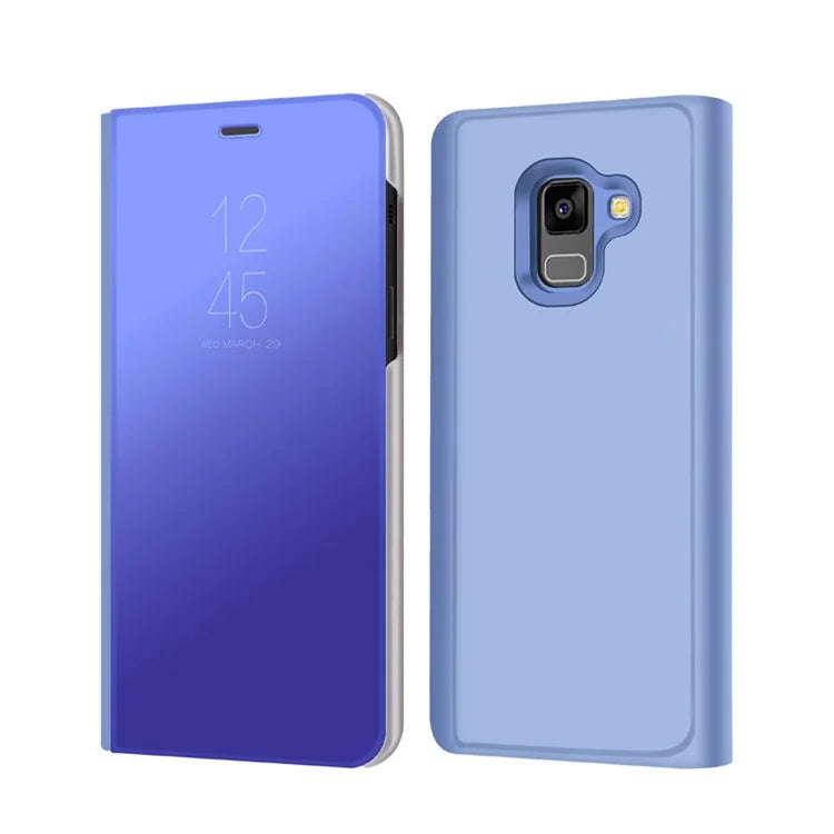 For Samsung Galaxy A8 (2018) Information View Plated Mirror Surface Stand Leather Protective Cover