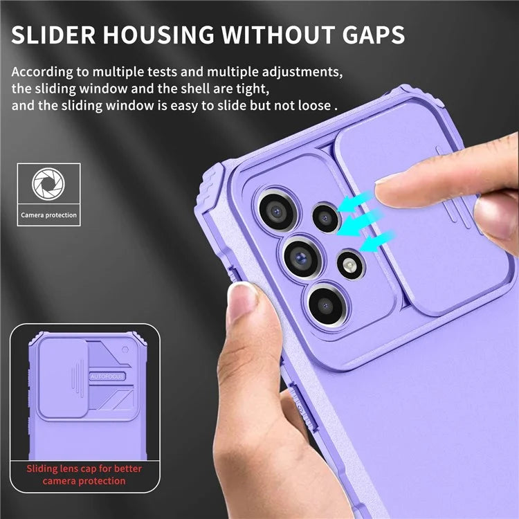 For Samsung Galaxy A33 5G Adjustable Vertical Kickstand Phone Case Anti-drop PC + TPU Cover with Sliding Camera Protection