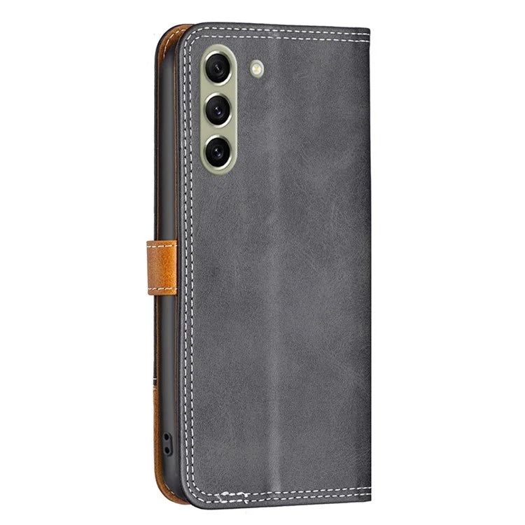 BINFEN COLOR BF Leather Series-8 for Samsung Galaxy S21 FE 5G Anti-scratch Phone Case 12 Style Double Stitching Lines Splicing PU Leather Book Flip Cover Stand