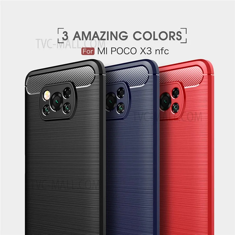 For Xiaomi Poco X3 NFC/Poco X3 / Poco X3 Pro Carbon Fiber Brushed Soft TPU Slim Fashion Non-Slip Protective Phone Case Cover
