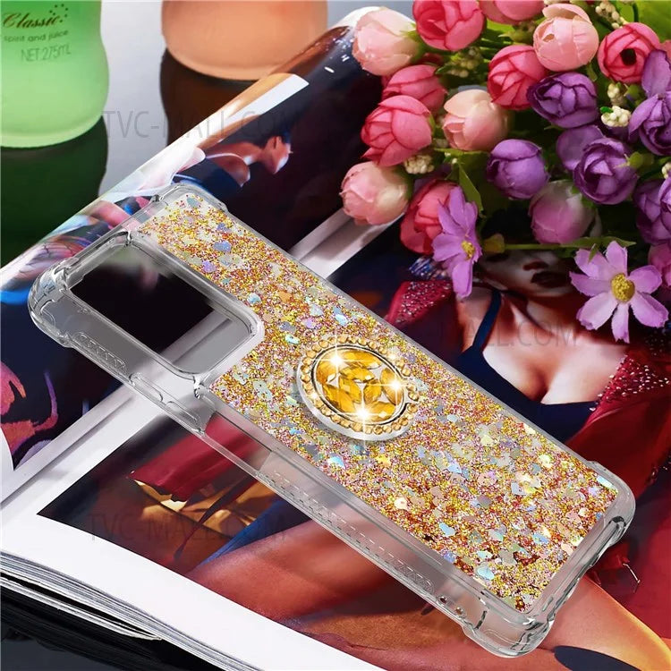 Liquid Glitter Quicksand TPU Shiny Rhinestone Case with Ring Kickstand for Xiaomi 11T / 11T Pro