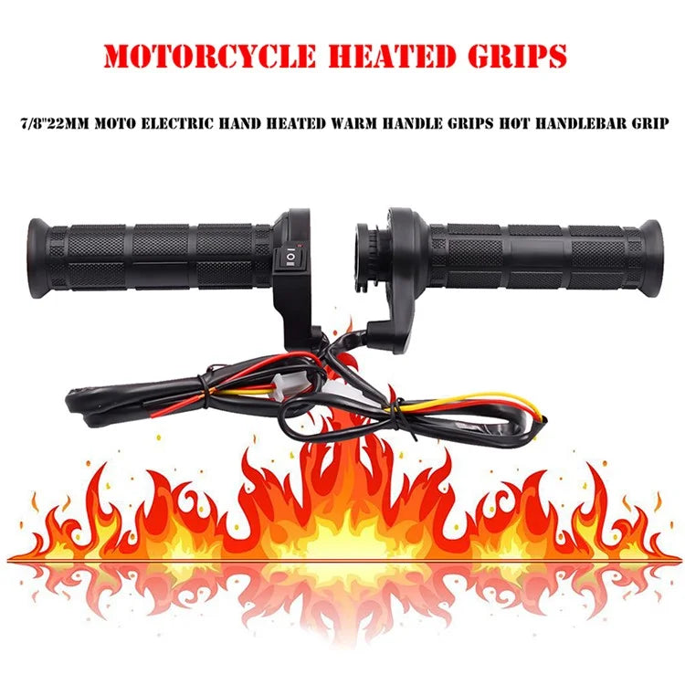 One Pair 3-in-1 Motorcycle Handlebar Electric Hot Heated Grips Handle + Voltage + USB Charger