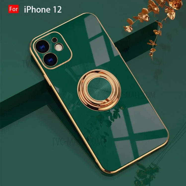 6D Electroplating Soft TPU Case with Metal Ring Kickstand for iPhone 12 mini/12/12 Pro/12 Pro Max