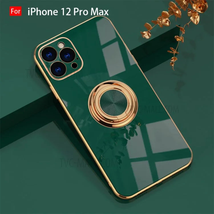 6D Electroplating Soft TPU Case with Metal Ring Kickstand for iPhone 12 mini/12/12 Pro/12 Pro Max Pro Max