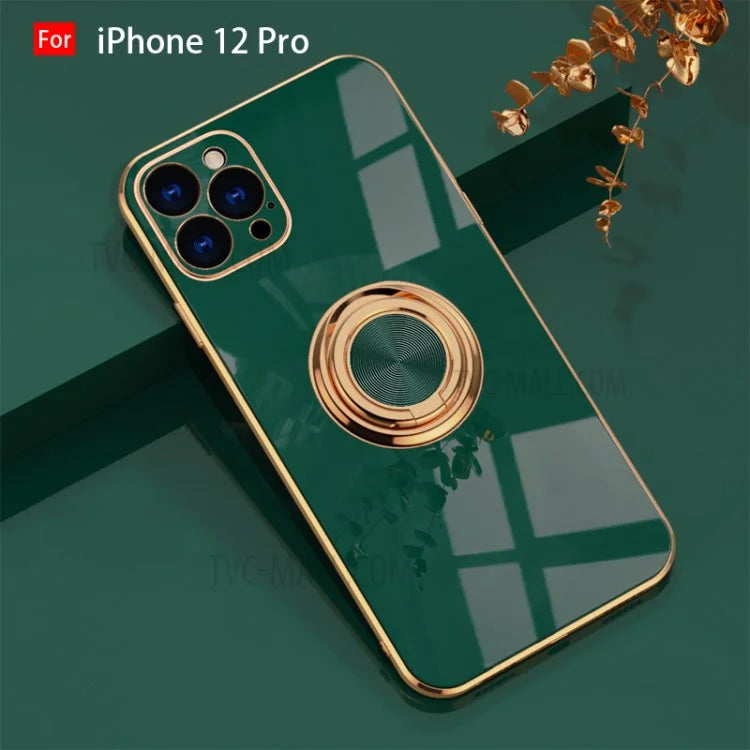 6D Electroplating Soft TPU Case with Metal Ring Kickstand for iPhone 12 mini/12/12 Pro/12 Pro Max Pro