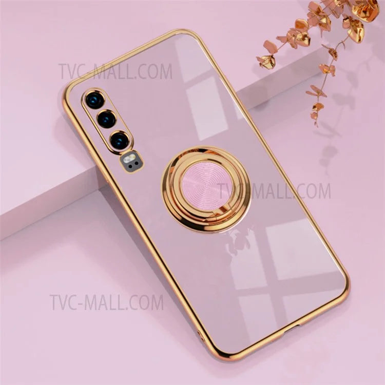 6D Electroplating Soft TPU Case with Metal Ring Kickstand for Huawei P20 Pro / P30 Pro / P40 Lite 4G