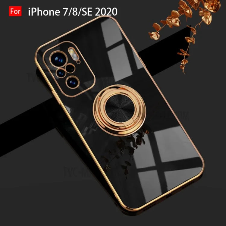 6D Electroplating TPU Phone Cover with Metal Ring Kickstand for iPhone 7 4.7 inch/8 4.7 inch/SE (2020)/SE (2022)