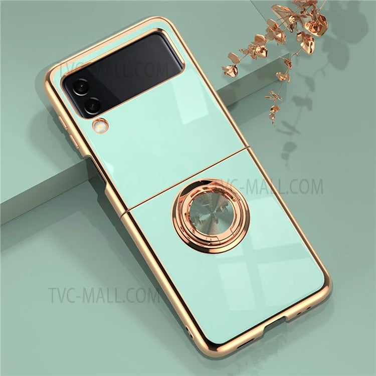 All-inclusive Anti-fall Protection Ring Kickstand Design 6D Electroplating Edge Soft TPU Phone Case for Samsung Galaxy Z Flip3 5G