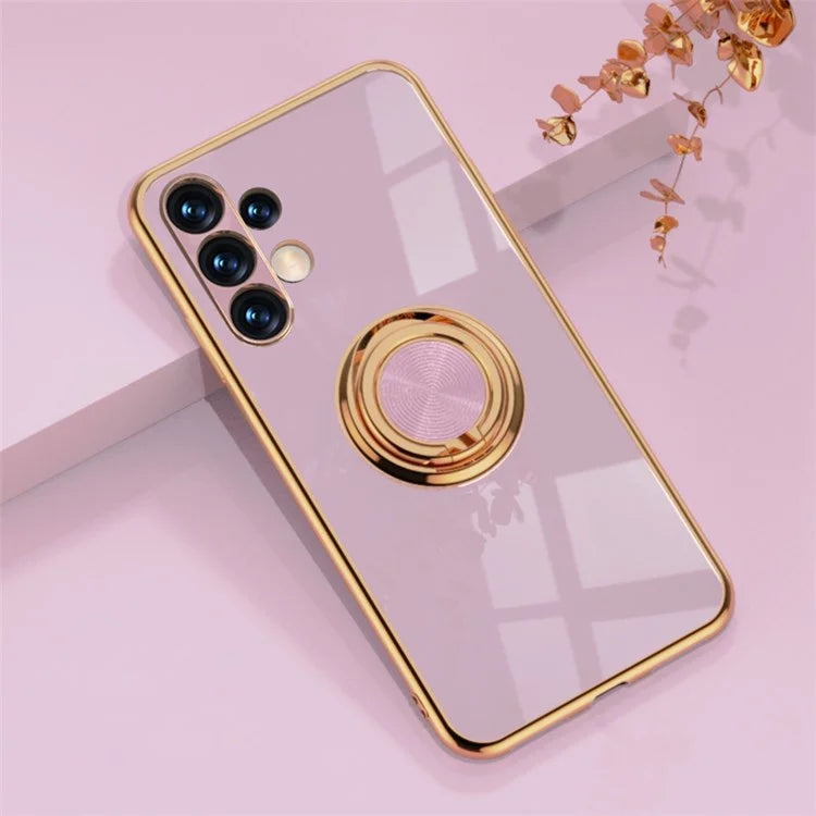 6D Electroplating Frame Soft TPU Precise Cut-out Back Phone Cover with Ring Kickstand for Samsung Galaxy A13 4G