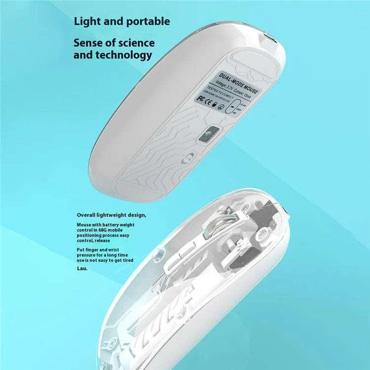 501 Bluetooth / 2.4G Wireless Mouse Transparent Design Computer Laptop Tablet Mute Mice