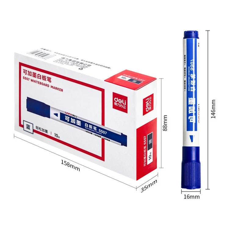 DELI S507 10Pcs Whiteboard Markers Dry Wipe White Board Pens for School Office Home