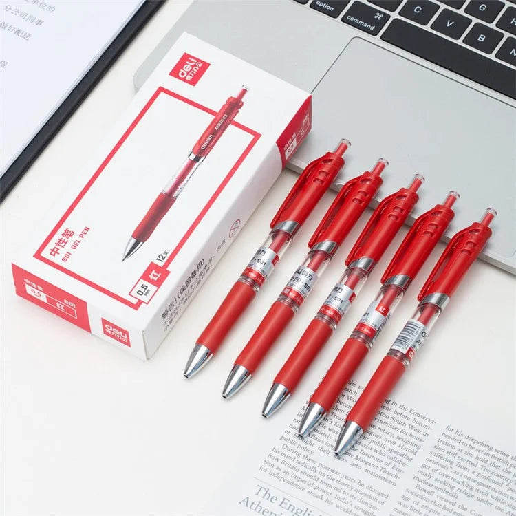 DELI S01 12Pcs Gel Pens Press Type Retractable Smooth Writing 0.5mm Gel Pen