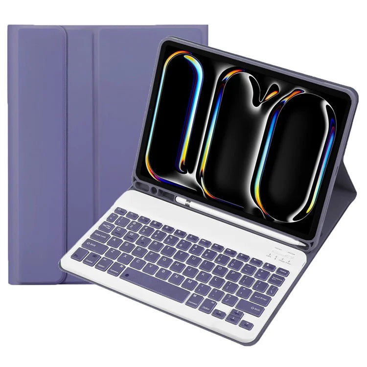 A13B For iPad Pro 11 (2024) Leather+TPU Tablet Cover Bluetooth Keyboard Case with Pen Slot