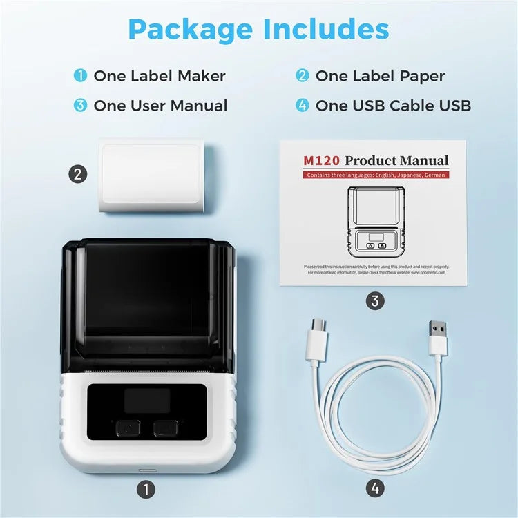 PHOMEMO M120 Bluetooth Inkless Thermal Printer Wireless Barcode Label Price Tag Printer