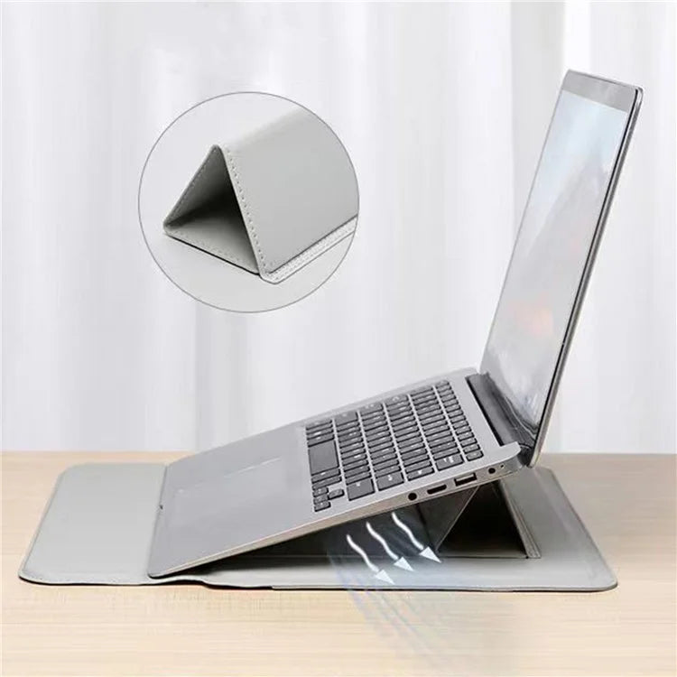 15-16'' Leather Laptop Sleeve Ultra-Slim Computer Carrying Case with Foldable Stand and Soft Inner Liningish Green