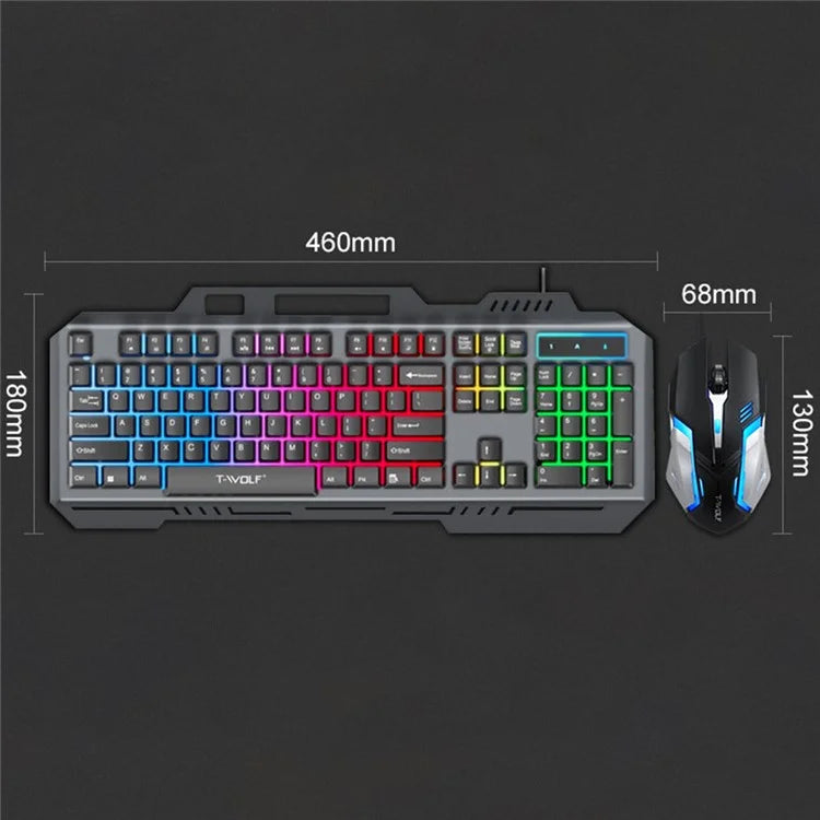 T-WOLF TF600 Backlit Wired 104-Key Gaming Keyboard with Wired Mouse for Gaming Working