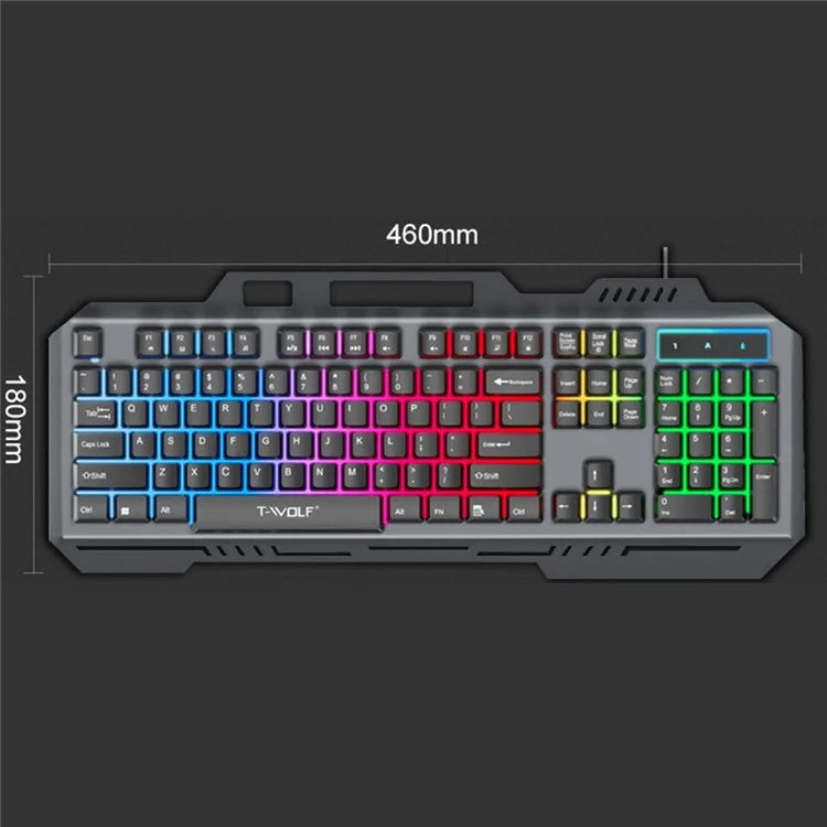 T-WOLF T16 Backlit Wired 104-Key Gaming Keyboard Ambient Light Gaming Keyboard