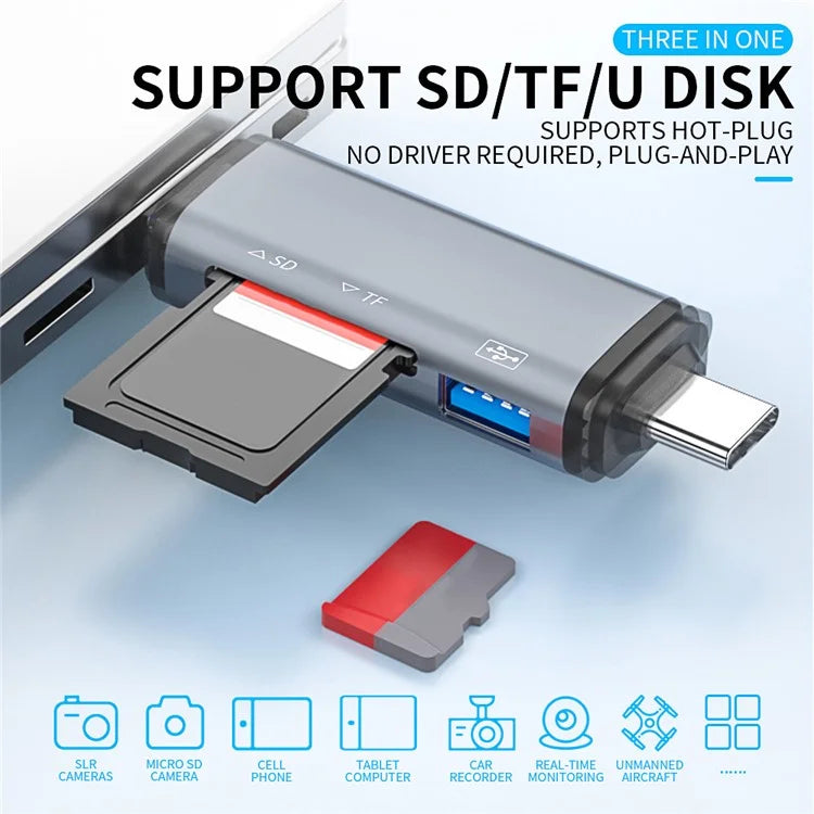 ADS-307 USB / Type-C / Micro Plug SD TF Card U-Disk Reader Data Transfer OTG Adapter