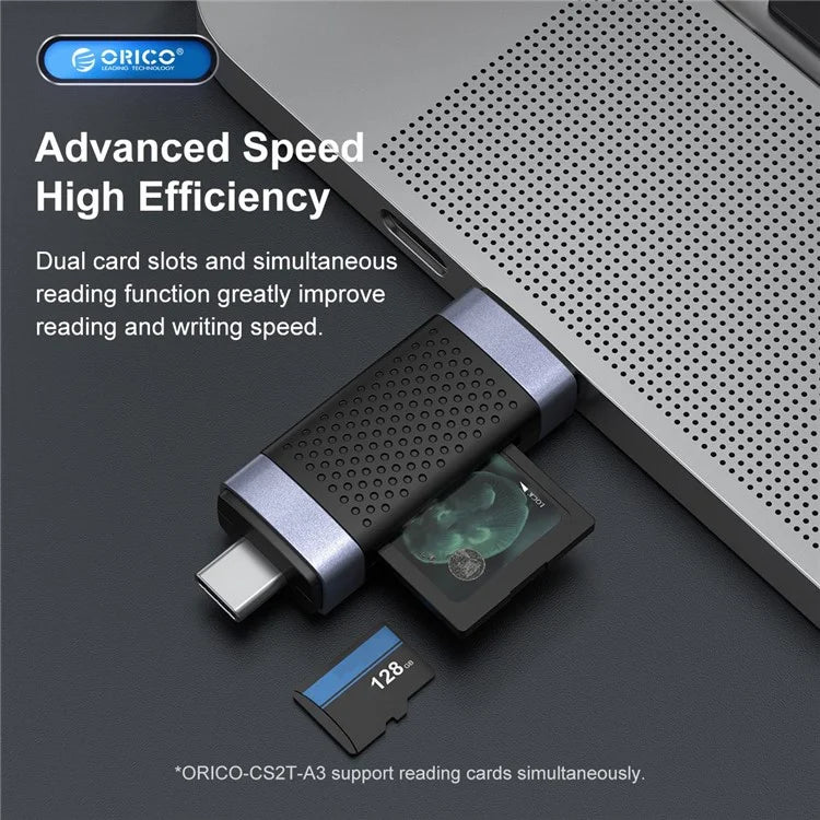 ORICO CS2T-A3-BK-EP USB3.0 Card Reader with SD / TF Card Ports Support OTG 5Gbps Card Reader Portable Mini Card Reader (Two Card Simultaneous Reading)