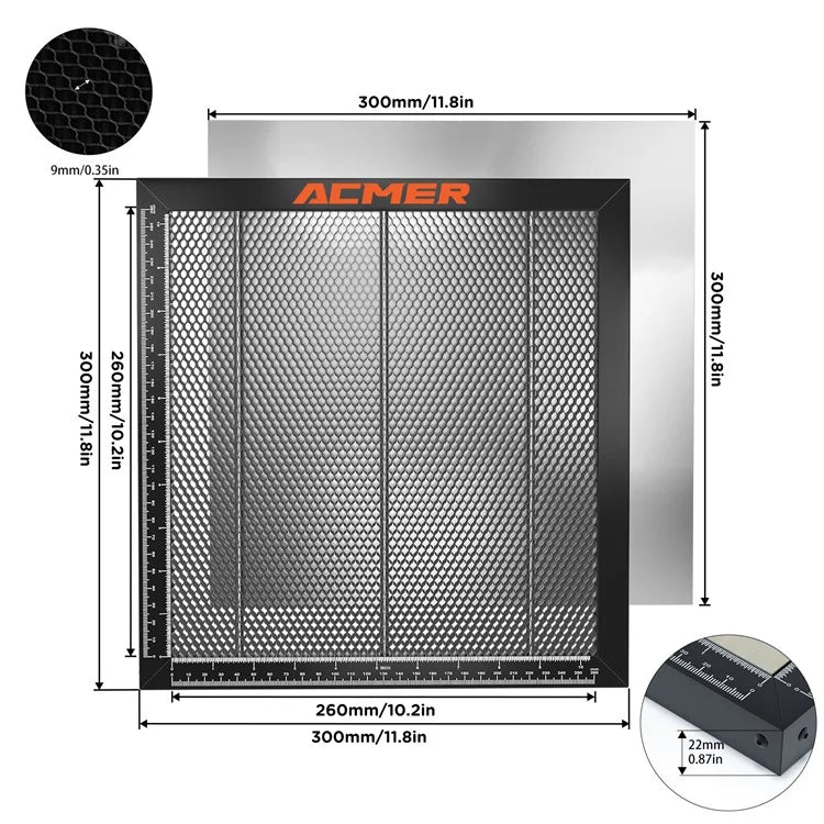 ACMER E10 300x300mm Aluminum Laser Bed Fast Heat Dissipation Honeycomb Working Table with Scale Lines