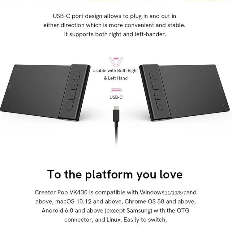 VEIKK VK430 4x3 inch Digital Drawing Tablet with Battery-Free Stylus 8192 Pressure Sensitivity Graphics Board