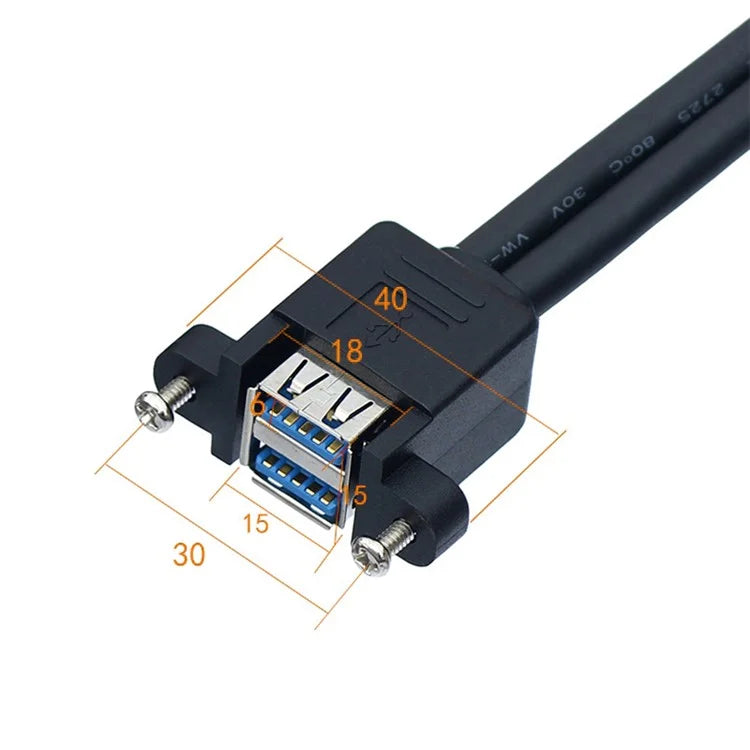 0.5m Double-Layer USB3.0 Connector with Fixed Screw Hole to 20 Pin Elbow Extension Cable
