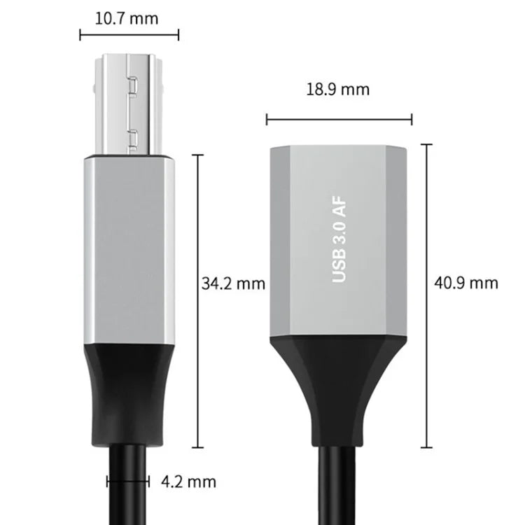 0.5m Type-C 3.1 to USB 3.0 Male Square Port Data Transmission Extension Cable for Printer