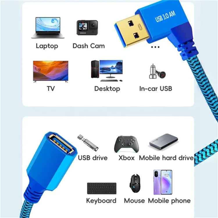 1m Left Angled USB 3.0 Male to Female High Speed Extension Cable for U Disk / Mouse / Keyboard