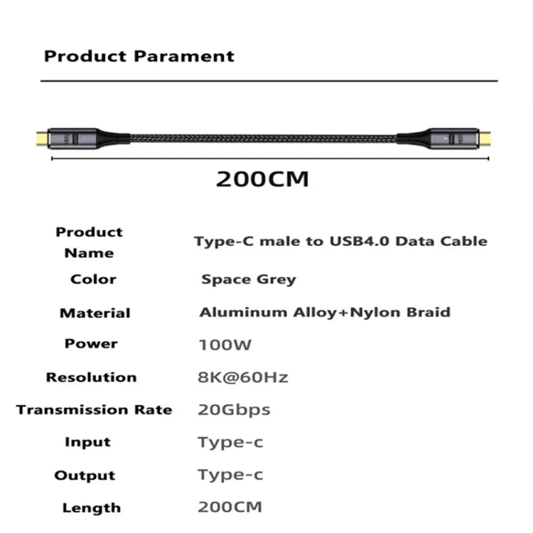 2m PD 100W 5A USB4.0 Charging Cable Support 8K / 60hz Type-C to Type-C 20Gbps Magnetic Data Cable