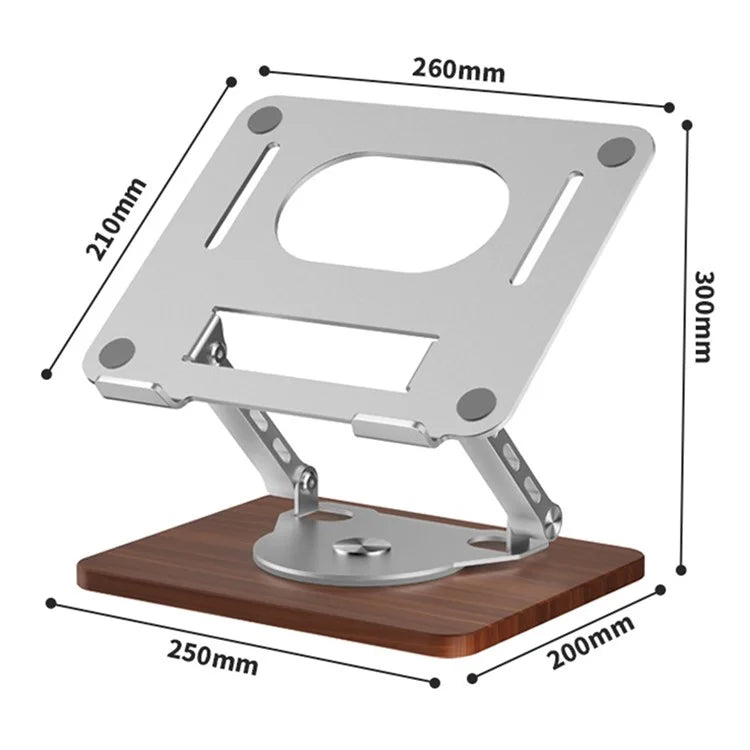 D082W Wood Base Aluminum Alloy Laptop Tablet Holder Heat Dissipation Rotatable Notebook Stand
