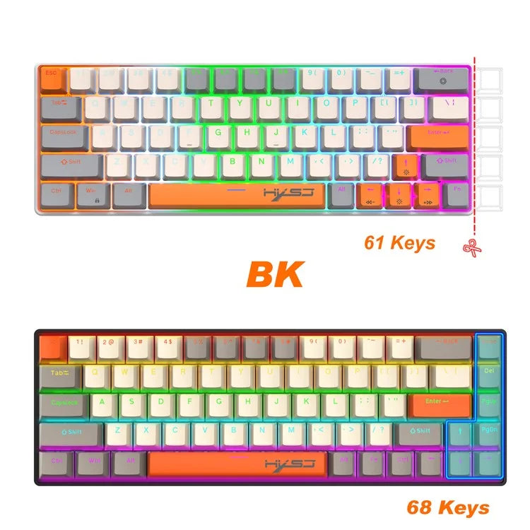 HXSJ K88 Gaming Keyboard 68 Keys Mechanical Wired Keyboard with LED Backlit
