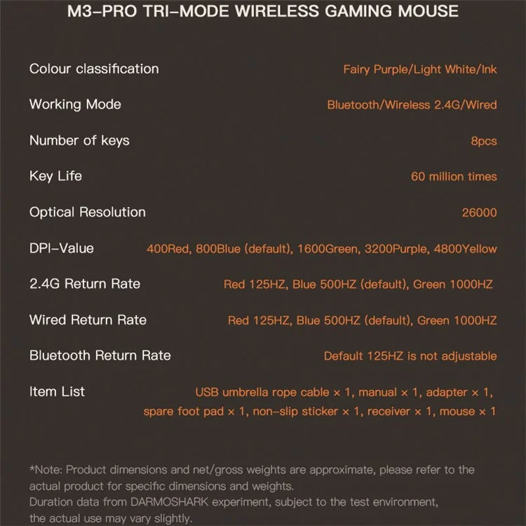 DARMOSHARK M3 Pro Tri-Mode 2.4G / USB-C / Bluetooth Mouse Wireless Gaming Mouse PAW3395 Chip for Laptop PC