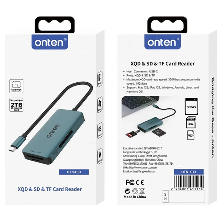 ONTEN C13 Type-C Card Reader Data Reading for SD+XQD+TF Cards