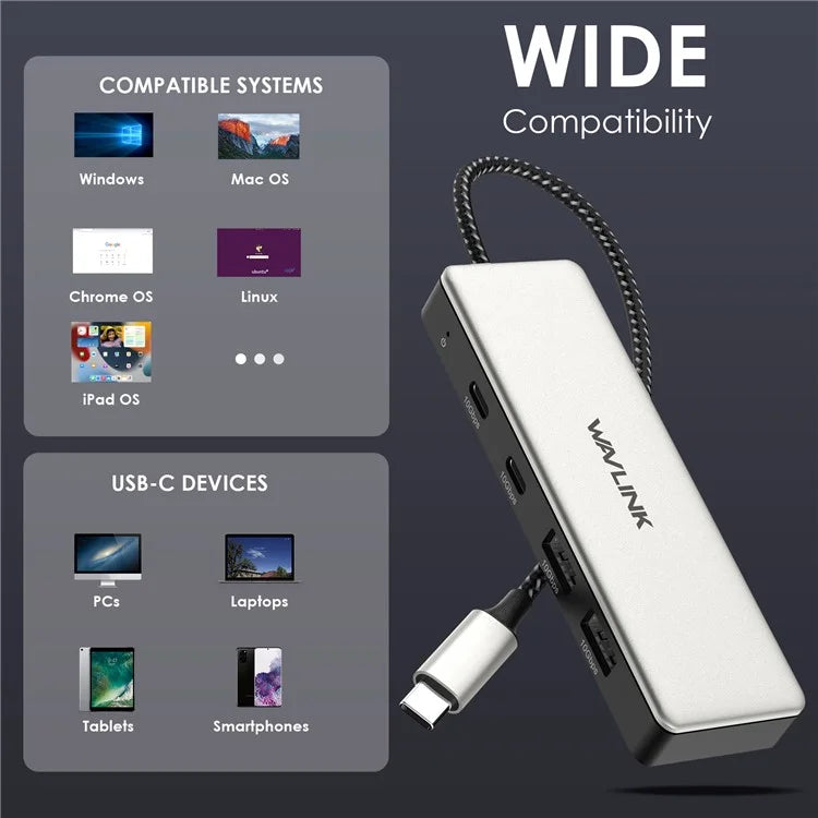 WAVLINK UH30420 Aluminum Alloy USB Hub 4-Port 10Gbps High Speed ??USB3.2 Gen2 Distributor