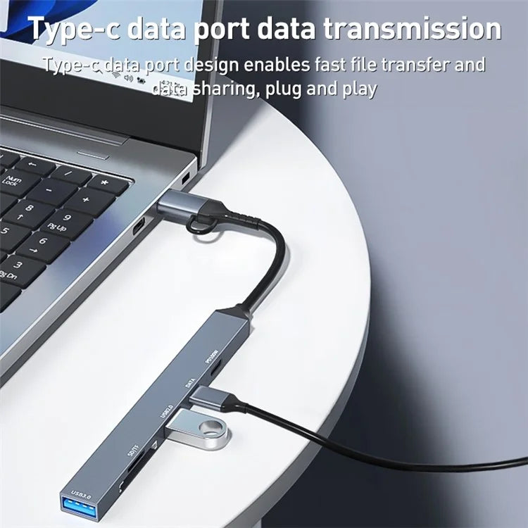 ADS-807D USB+Type-C Adapter to PD 100W Charging Data Reading Card Slots Multi-Port Hub