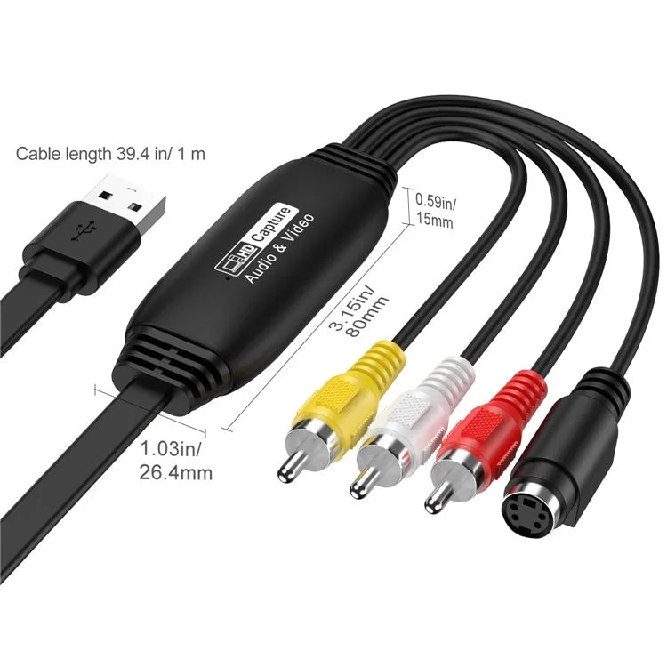 HW-1406B Audio Video RCA Capture Card USB to 4 Channel RCA Converter Support DVD / VCR / TV Box