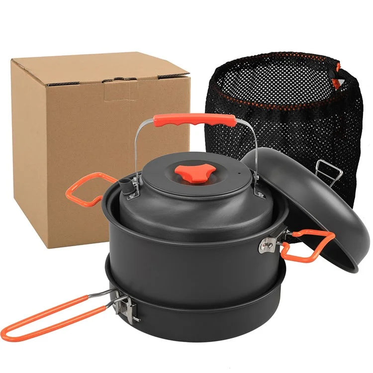 AOTU DS-718 Camping Cookware Set Kettle Cooking Pot Fry Pan Stainless Steel Plate Bowl Water Cup (BPA-Free, No FDA)
