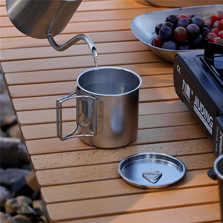AL687778680059 5Pcs / Set 304 Stainless Steel Foldable Handle Outdoor Picnic Pot Cup Set (No FDA, BPA-free)
