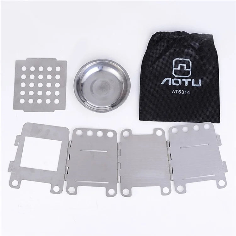 AOTU Stainless Steel Outdoor Wood Burning Stove Folding Burner Charcoal Alcohol Stove
