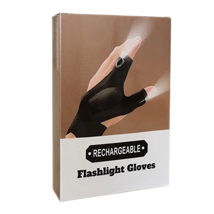 1 Pair Night Fishing LED Flashlight Mitten Outdoor Cycling Repairing Rechargeable Fingerless Glove