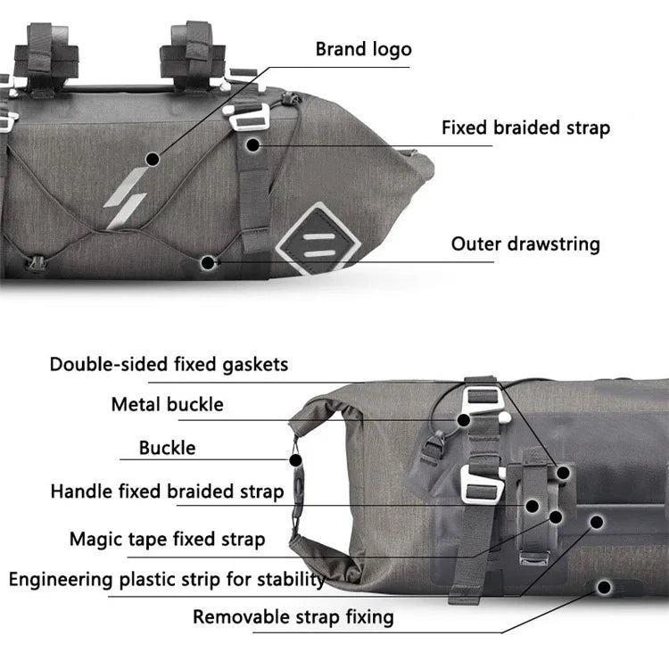 SZ-AS-015 Waterproof Nylon+TPU Bike Handlebar Bag 5-15L Bicycle Front Tube Bag Storage Pouch Pack