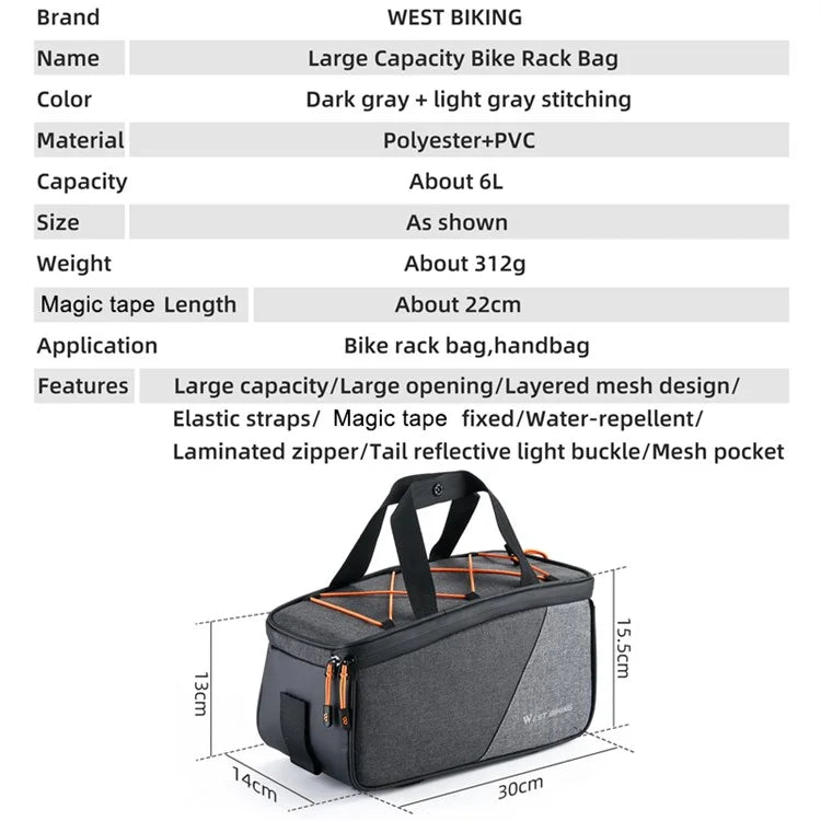 WEST BIKING YP0707360 Bicycle Bike Rear Rack Pannier Pack Cycling Tools Storage Bag