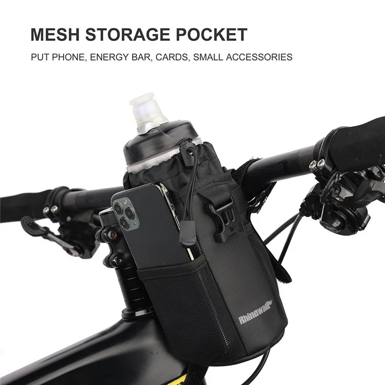 RHUINOWALK RK9105 Water Bottle Holder Handlebar for Bike with Mesh Pockets Shoulder Bag
