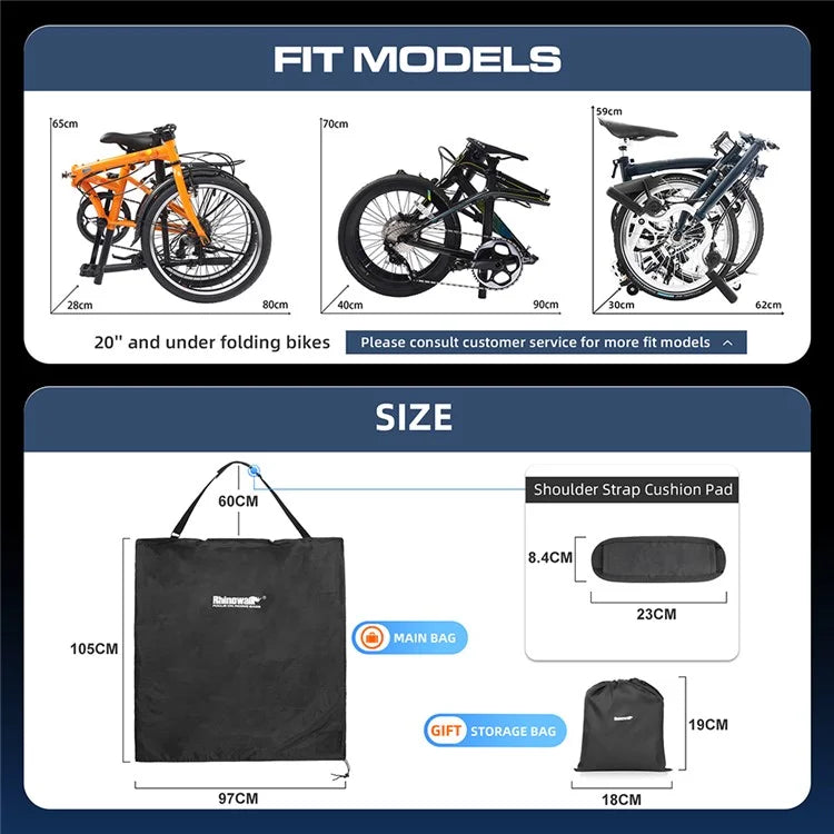 RHINOWALK RF204 Folding Bike Bag 20-Inch Bicycle Carrying Case Polyester MTB Transport Bag