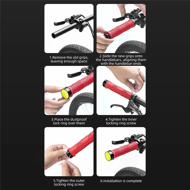 ROCKBROS 2023-14A 1 Pair Handlebar Grips with Reflective End Plugs Bicycle Handle Cover