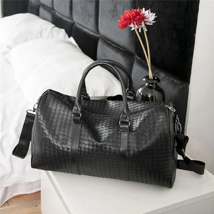 45x21x24cm Waterproof Gym Bag PU Leather Duffle Bag Weekend Overnight Crossbody Bag Handbag