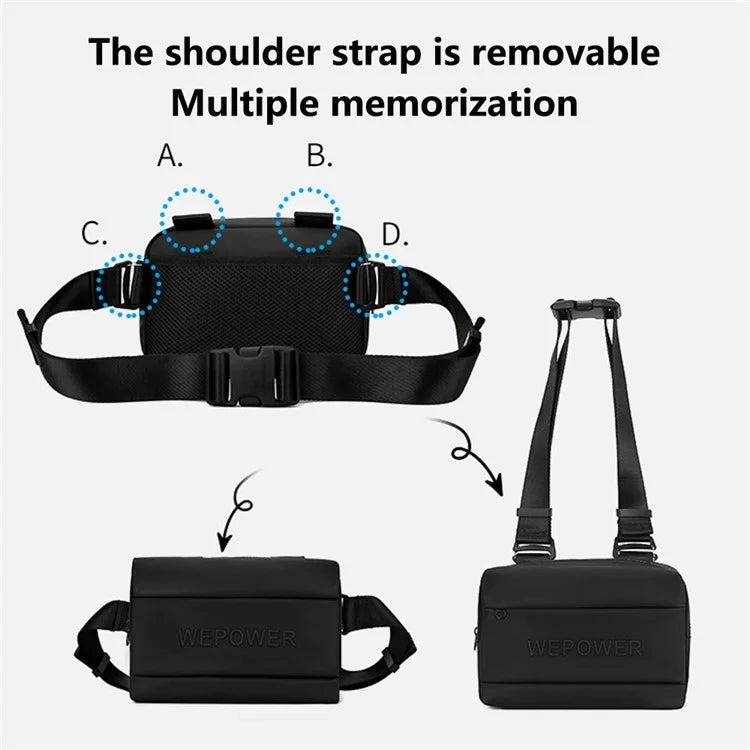 WEPOWER 1100-61 Nylon Men Chest Bag Stylish Casual Single Shoulder Crossbody Bag - Black
