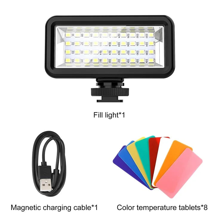 PULUZ PU631B 40m Waterproof 40-LED Camera Fill Light Rechargeable Diving Vlogging Photography Light