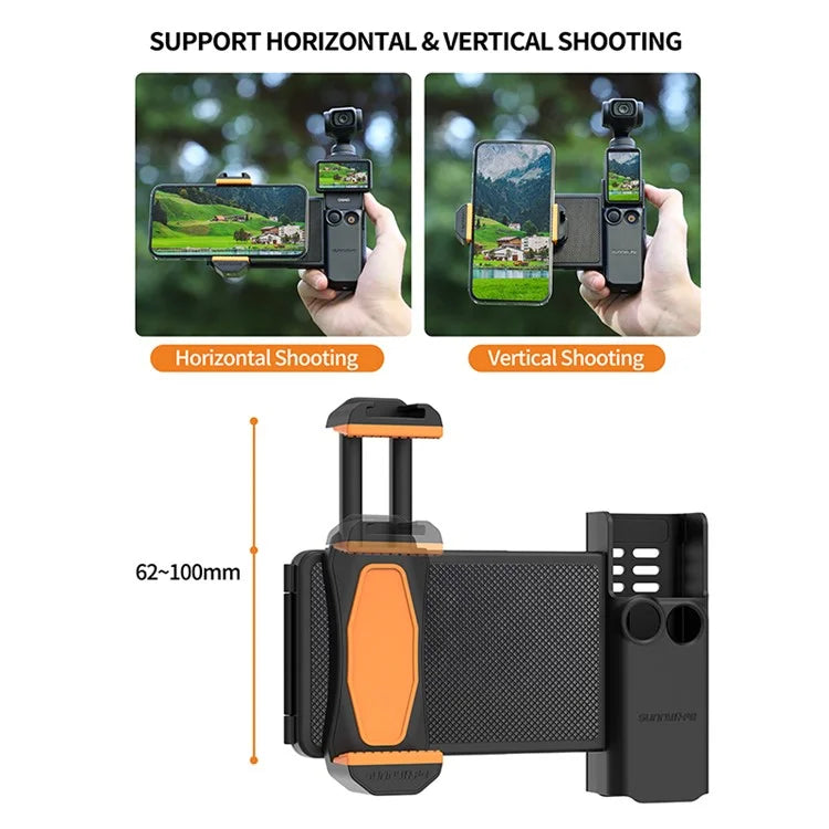 SUNNYLIFE OP3-AD744 For DJI Osmo Pocket 3 Expanded Cell Phone Holder with Storage Case, Action Camera Extension Handle with 1 / 4 Screw